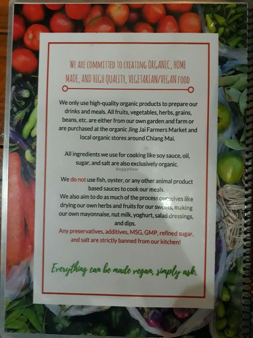 Menu at Bodhi Tree Cafe in Chiang Mai