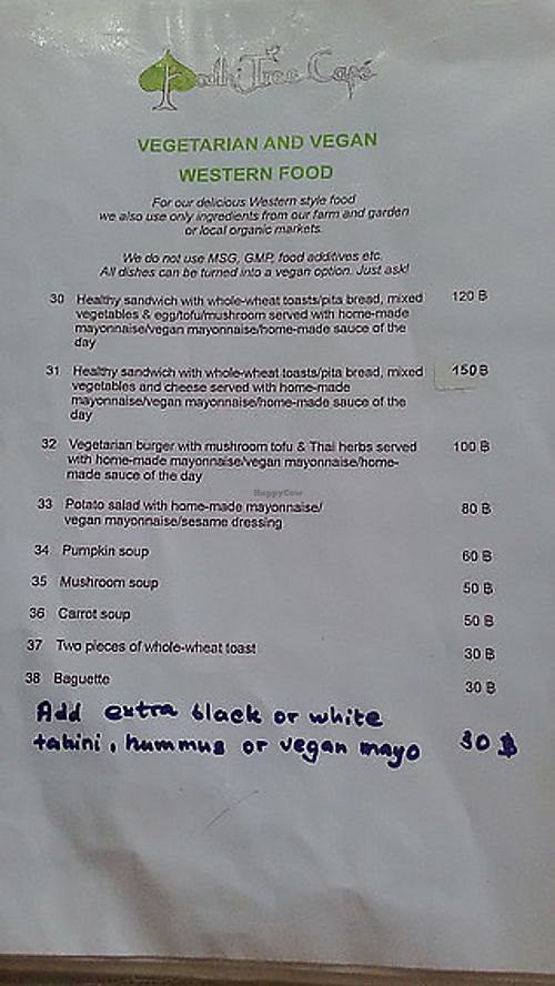 Menu Selection at Bodhi Tree Cafe in Chiang Mai