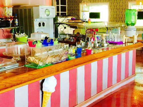 Vegan ice cream bar with fresh local fruit toppings. Bright, open seating inside and out. Very welcoming.  at Stonewall Corner in Douglas