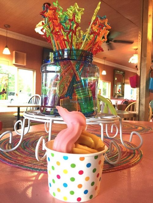 Soft serve non-dairy Palazzolo's Artisan Gelato & Sorbetto as well. Watermelon, Mango, Cookies and Cream, Tahitian Vanilla, Chocolate.  at Stonewall Corner in Douglas