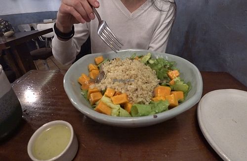 Quinoa 'main' dish.  Very poorly done, with almost no care taken in preparation.  Easily the most unpleasant vegan restaurant we visited in Madrid during our one week trip. at La Encomienda in Madrid