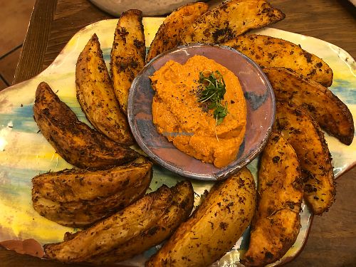 Roasted Potatoes with Muhammara dip at La Encomienda in Madrid