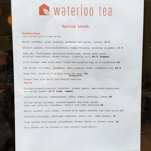 lunch menu  at Waterloo Tea in Cardiff