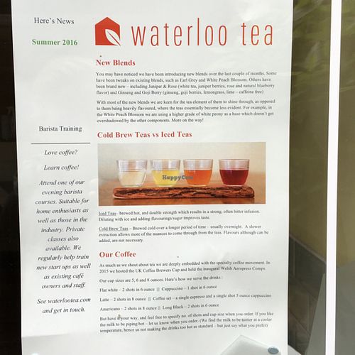 drinks menu at Waterloo Tea in Cardiff