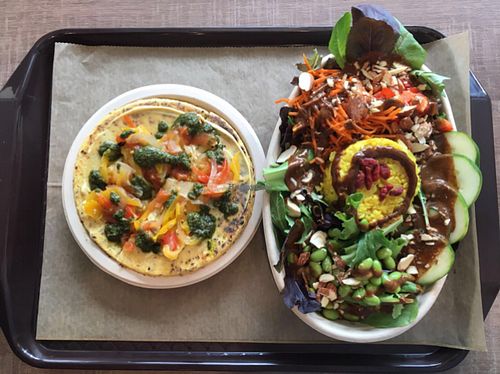 Arepa and life bowl at Manna Life Food in Miami