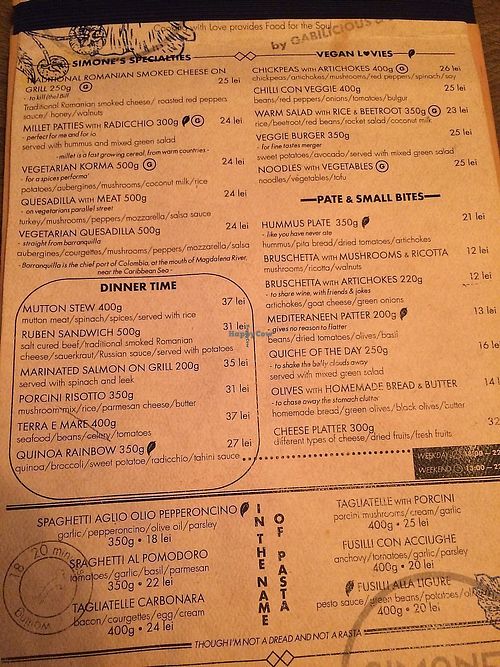 Menu  at Manna Manna in Brasov