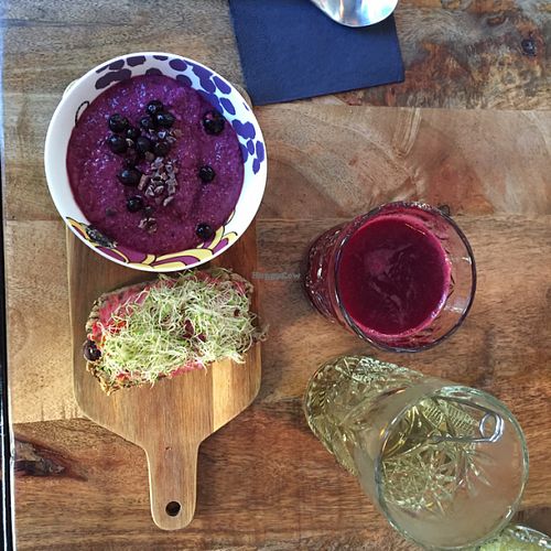 breakfast set with beetroot juice at Oh my Goodness in Helsinki