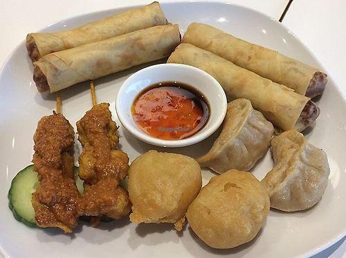Dim sum platter with extra spring rolls.  at Loving Hut - Southgate in Crawley