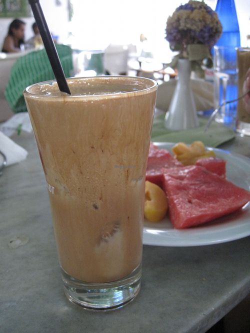 Frappe with Almond milk at Distrato Cafe in Paros
