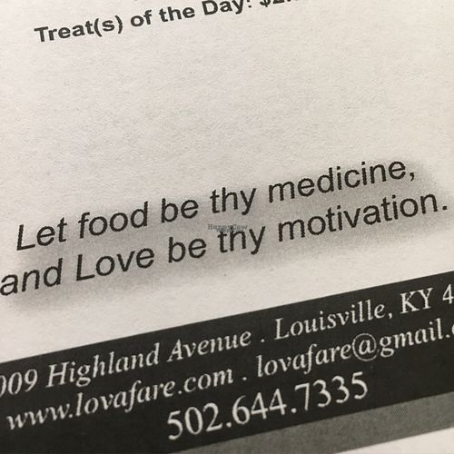 food be thy medicine.  at Lovafare in Louisville