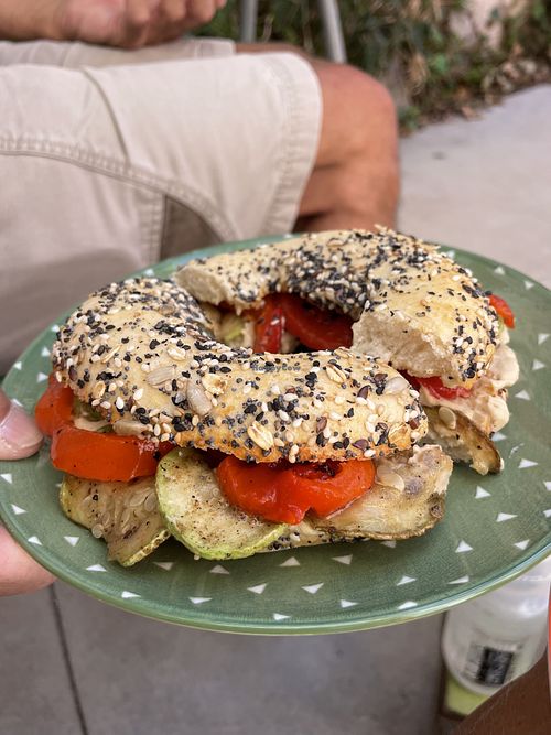 Hummus, zucchini and pepper sandwich  at Sa Ruta Verda in Mallorca