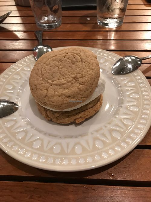 vanilla ice cream sandwich on a peanut butter cookie  at Holi Vegan Kitchen in North Miami Beach