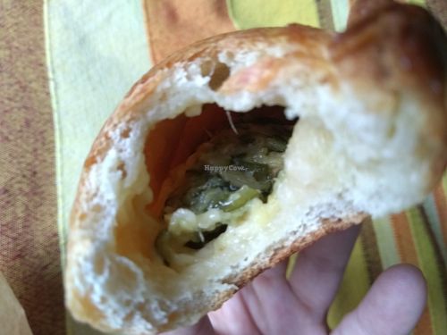 Inside the panzerotto (savoury with zucchine) at Wani Vegan Bakery in Rome