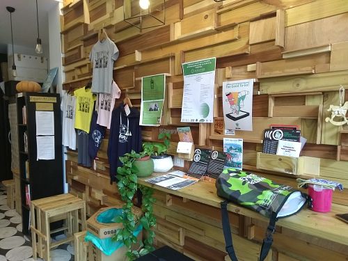 The inside on the right wall at Wani Vegan Bakery in Rome