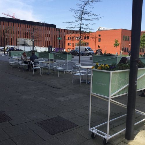 Outside seating area at Greenhouse Cafe in Manchester