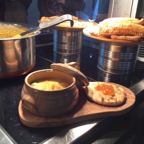Vegetable korma with naan and mango chutney at Greenhouse Cafe in Manchester