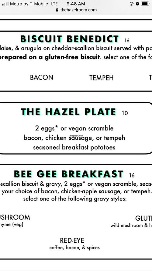 Options from their menu at The Hazel Room in Portland