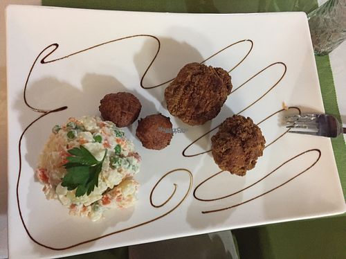 KFC - kruelty free chicken! with Russian salad. at Daniela - Creative Vegan Cuisine in Los Cristianos