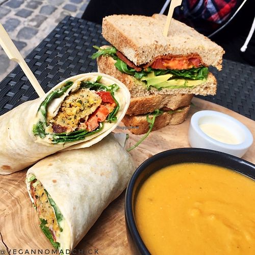 Falafel wrap and vegan BLT with avocado at The Flame Tree Cafe in Dundee