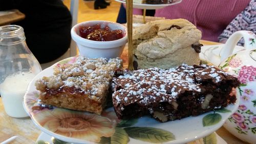 Raspberry crumble, chocolate chip scone and brownie at The Great British Cupcakery in Newcastle Upon Tyne