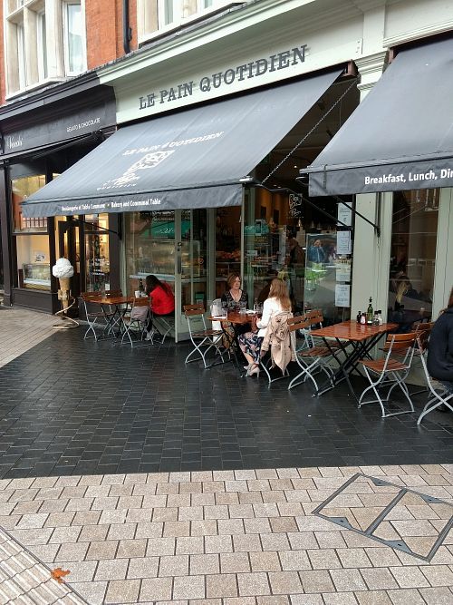 sit in the rain at Le Pain Quotidien - Exhibition Rd in South West London