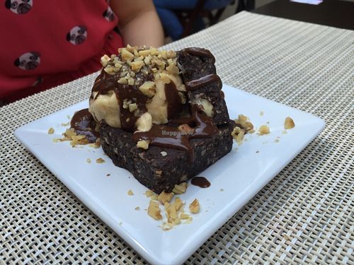 Raw brownie with ice cream at Casa Raw in Sao Paulo