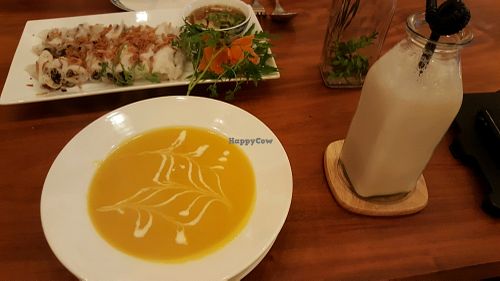 Pumpkin soup and steamed pancakes at Minh Chay - Ma May in Hanoi