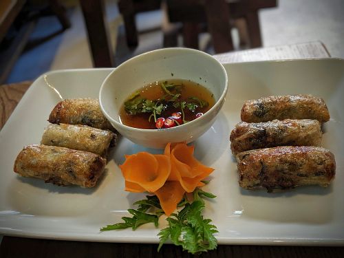Fried spring rolls. Get the 6 option! at Minh Chay - Ma May in Hanoi