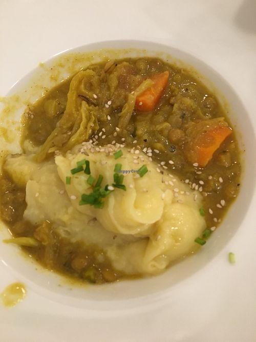 Lentil dal and mashed potatoes-favorite course today at El Fogon Verde in Madrid