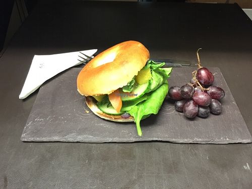 A vegan bagel combo option the "Morrissey's Meat Is Murder"  at Love Coffee in Lurgan