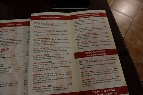 Vegan Menu at Aroma Indian Restaurant in Olomouc