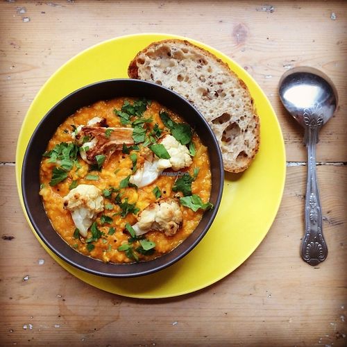 Roasted cauliflower and red lentil curry - gluten free and vegan at Sprout Health Foods in Newquay