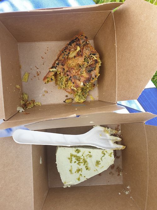 Farinata and lime cheeze cake. Both gluten free at Sprout Health Foods in Newquay