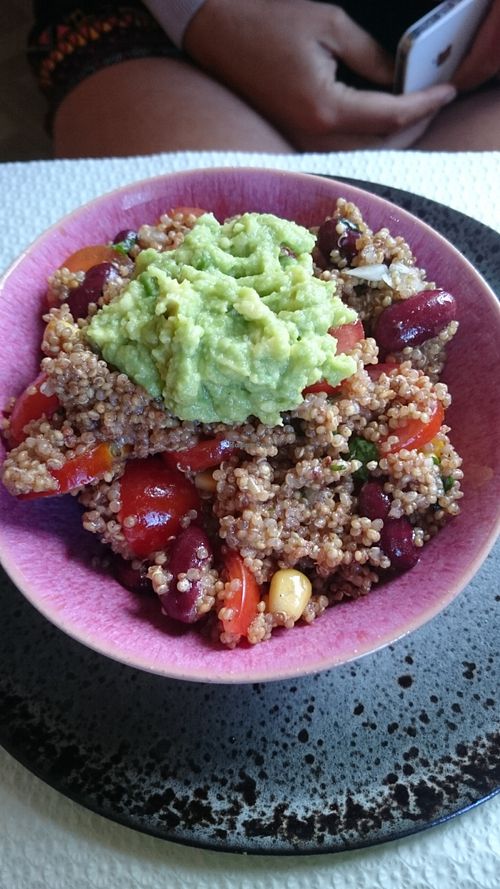 small quinoa salad with vegetables and guacamole at Wild Girls Deli in Geneva