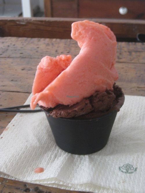 Strawberry and chocolate vegan gelato at Uay Balam in Barcelona