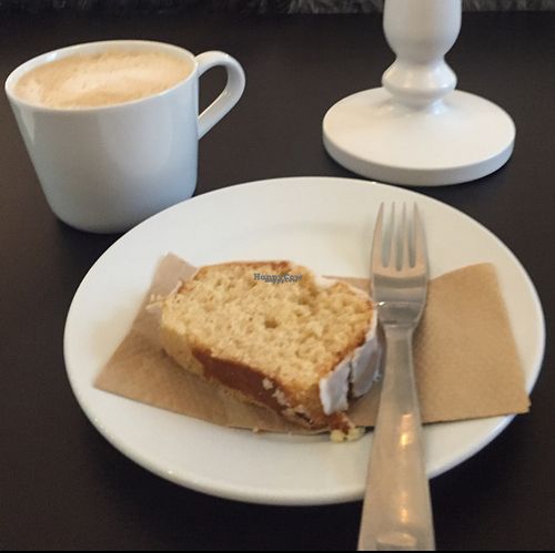 Almond Milk Latte and Vegan Lemon Drizzle Cake at White Wolf Kitchen in Liverpool