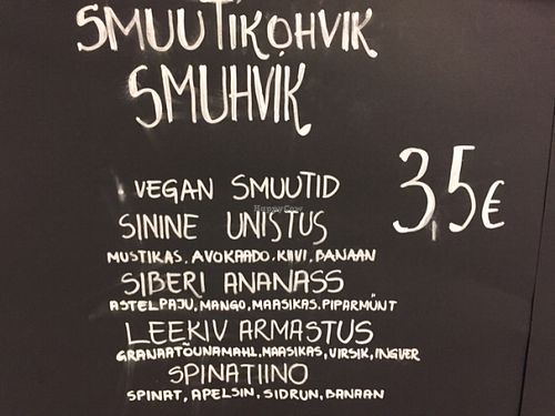 vegan smoothie selection  at Smuhvik in Tallinn