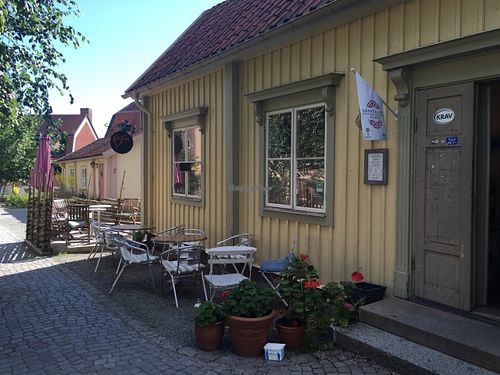 Plenty of outdoor seating at Cafe Samt in Enkoeping