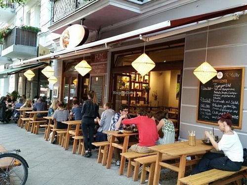 outside at Hum Vegan Cuisine in Berlin