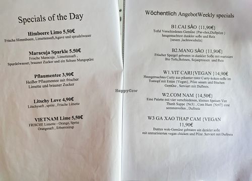 Menu page at Hum Vegan Cuisine at Hum Vegan Cuisine in Berlin
