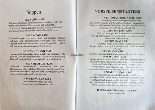 Menu page at Hum Vegan Cuisine at Hum Vegan Cuisine in Berlin