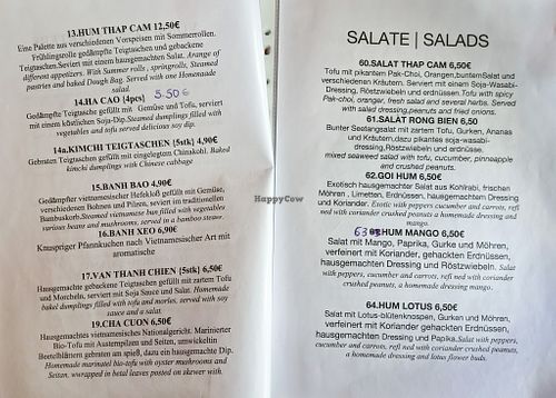 Menu page at Hum Vegan Cuisine at Hum Vegan Cuisine in Berlin
