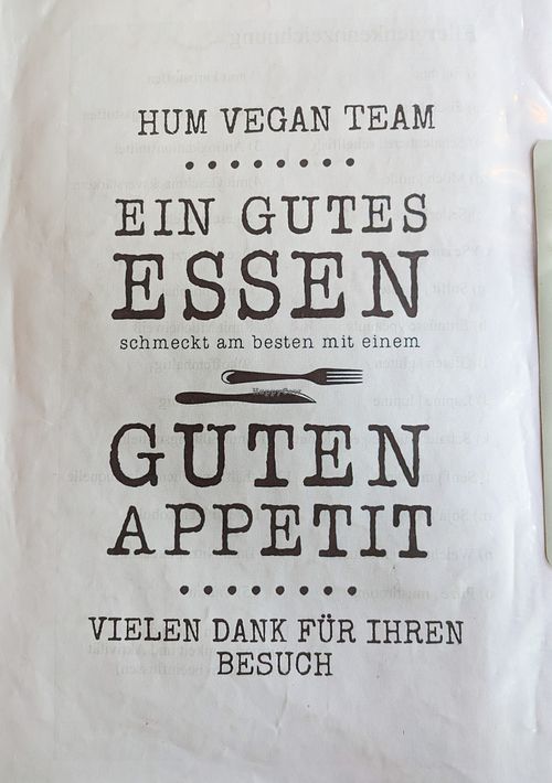 Menu page at Hum Vegan Cuisine at Hum Vegan Cuisine in Berlin
