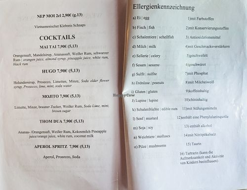 Menu page at Hum Vegan Cuisine at Hum Vegan Cuisine in Berlin