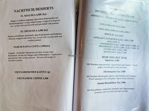 Menu page at Hum Vegan Cuisine at Hum Vegan Cuisine in Berlin