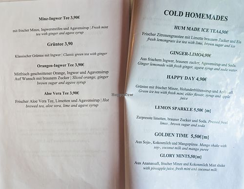 Menu page at Hum Vegan Cuisine at Hum Vegan Cuisine in Berlin