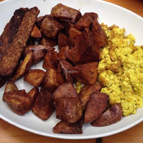 Breakfast from Next Level. Tofu scramble, potatoes and tempeh bacon.  at Next Level Burger - Lake Oswego in Lake Oswego