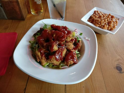Vegan chicken salad and BBQ coca-cola beans at Steak Cattle & Roll - Sauchiehall St in Glasgow
