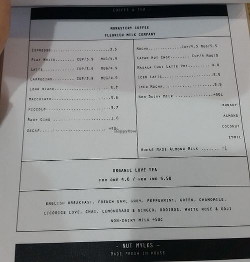 Menu as of July 2016! at RAW in Glenelg