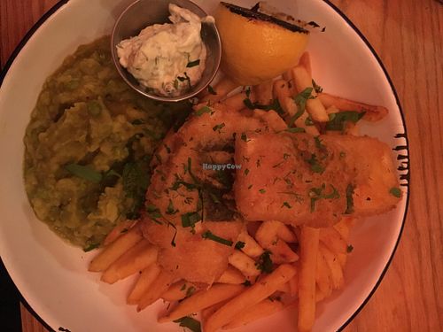 Vegan Fish & Chips at The Deaf Institute Bar and Kitchen in Manchester